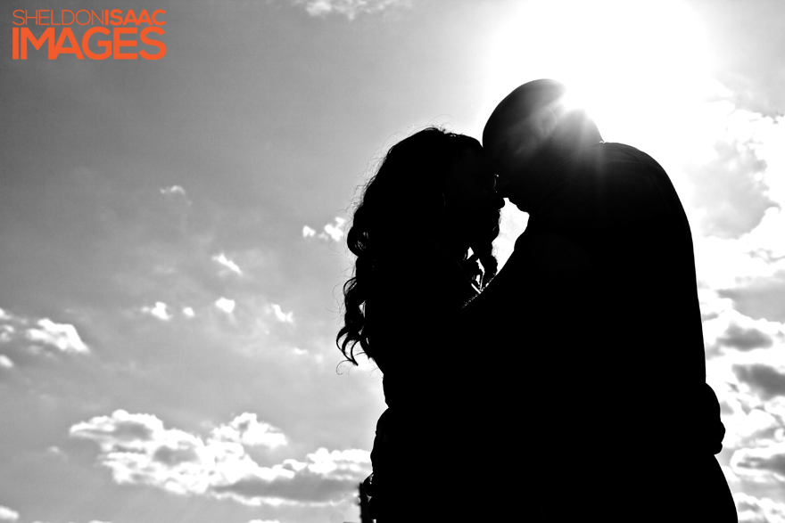 Silhouette of Engaged Couple hugging in Toronto HTO Park
