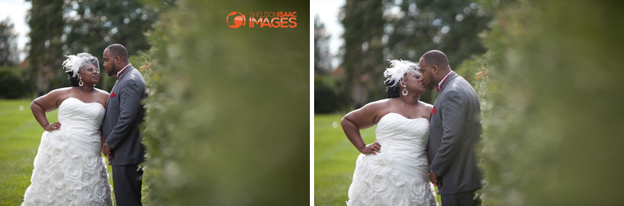 Bride and Groom by the hedges