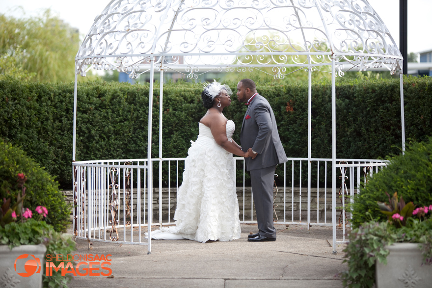 Bride and Groom by the gazebo