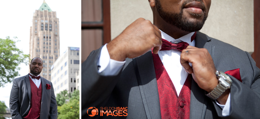 Groom fixing his Bow Tie