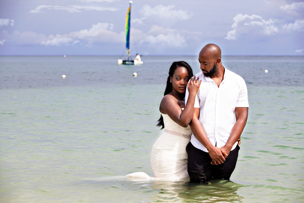 Bride and Groom on the Beach in Jamaica