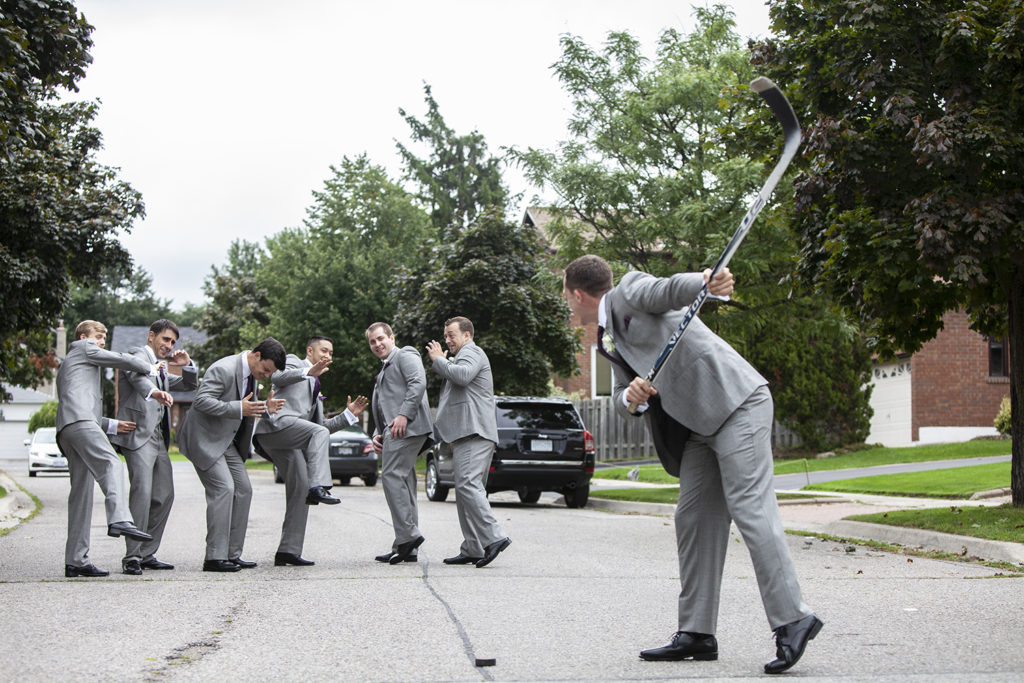 Before the wedding ceremony, the Groom has fun with his Groomsmen in Toronto