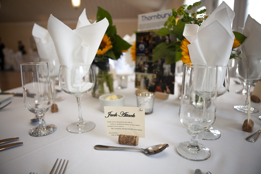 Reception Hall table set up for a tented wedding reception in Newmarket