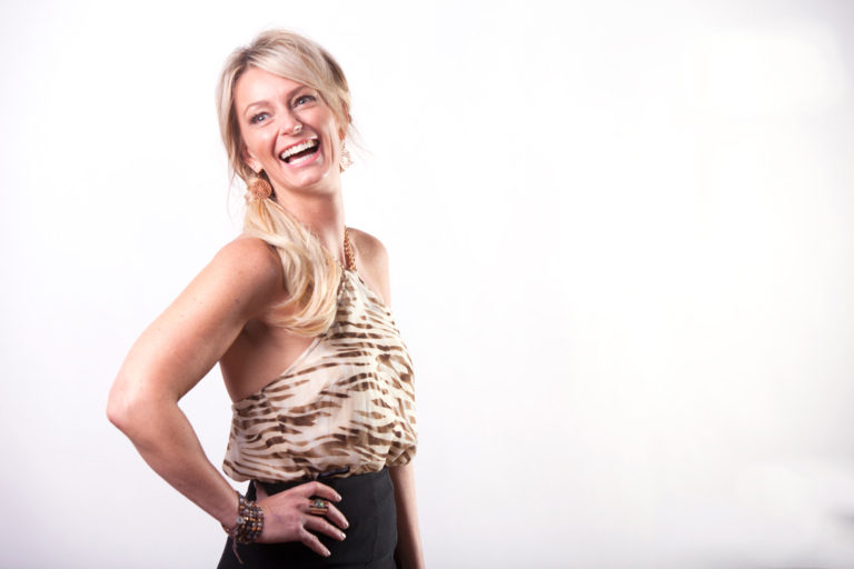 Woman laughing in the studio at a charity event in Barrie