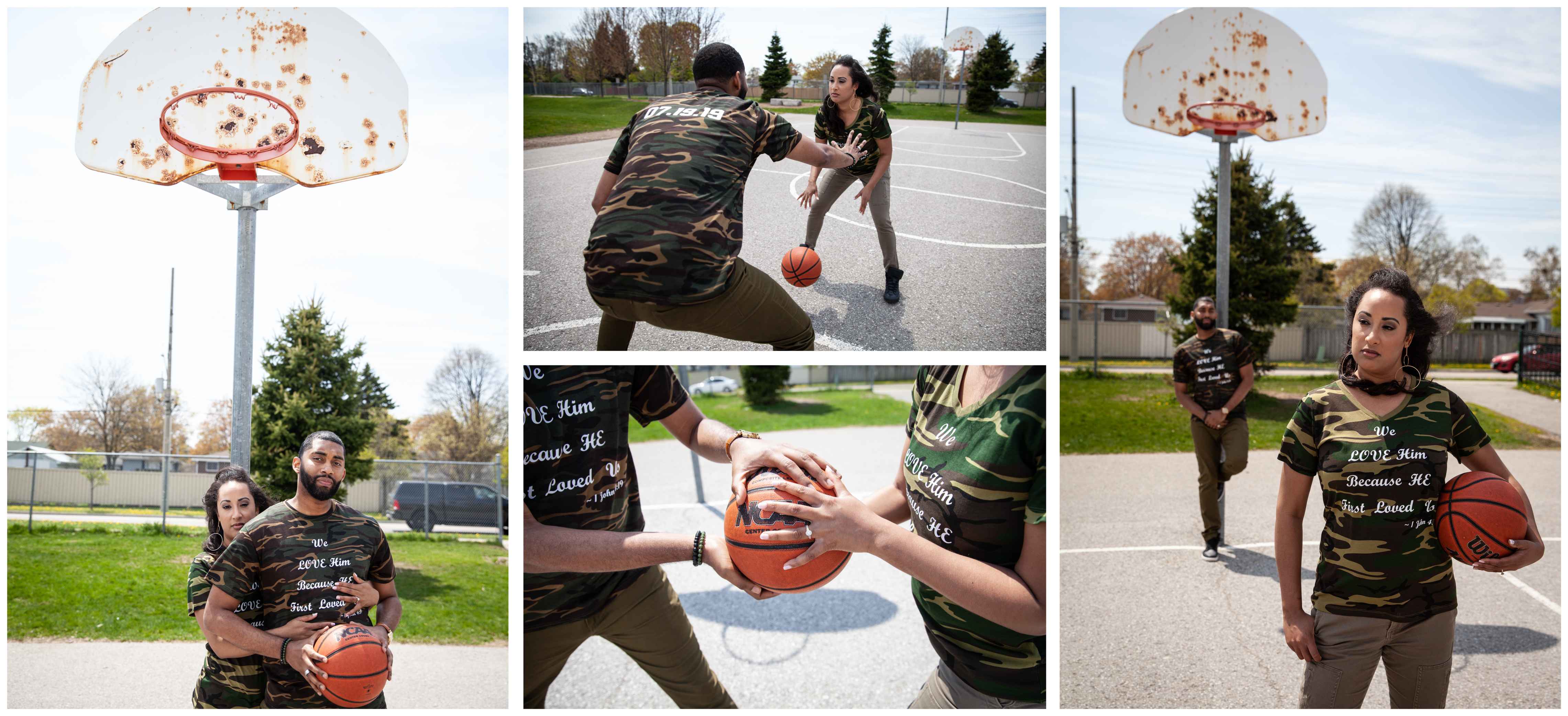 Basketball game during an engagement photoshoot in Ajax
