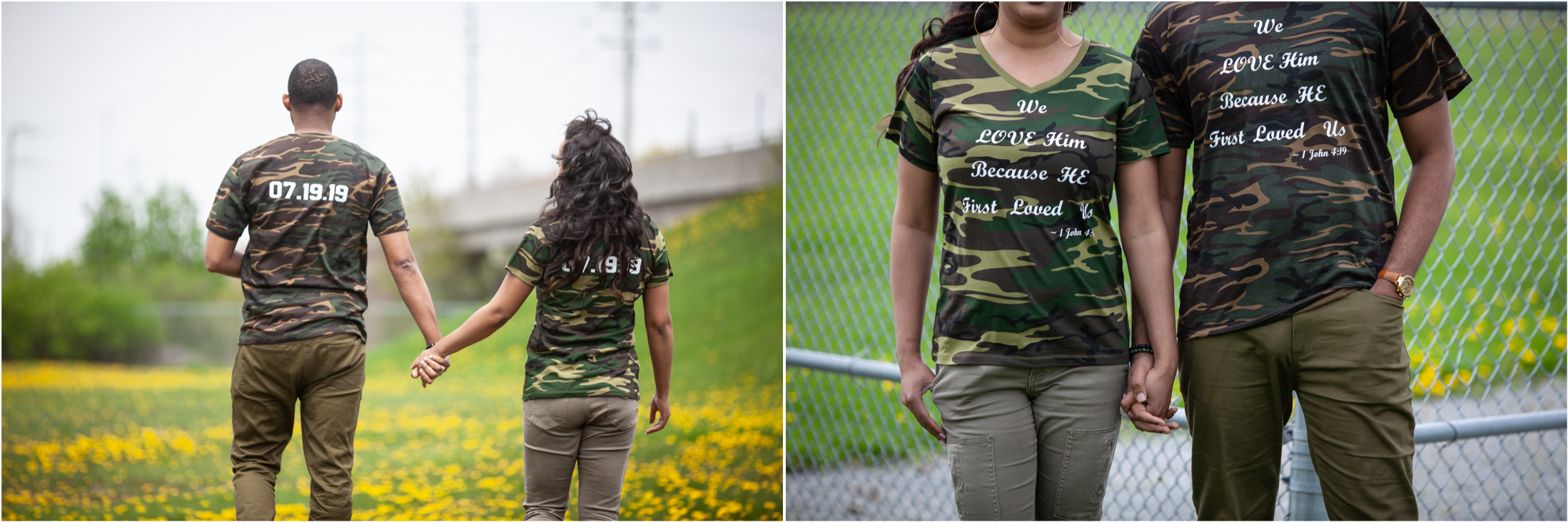 Engaged couple show off their printed t-shirts during an Engagement Session