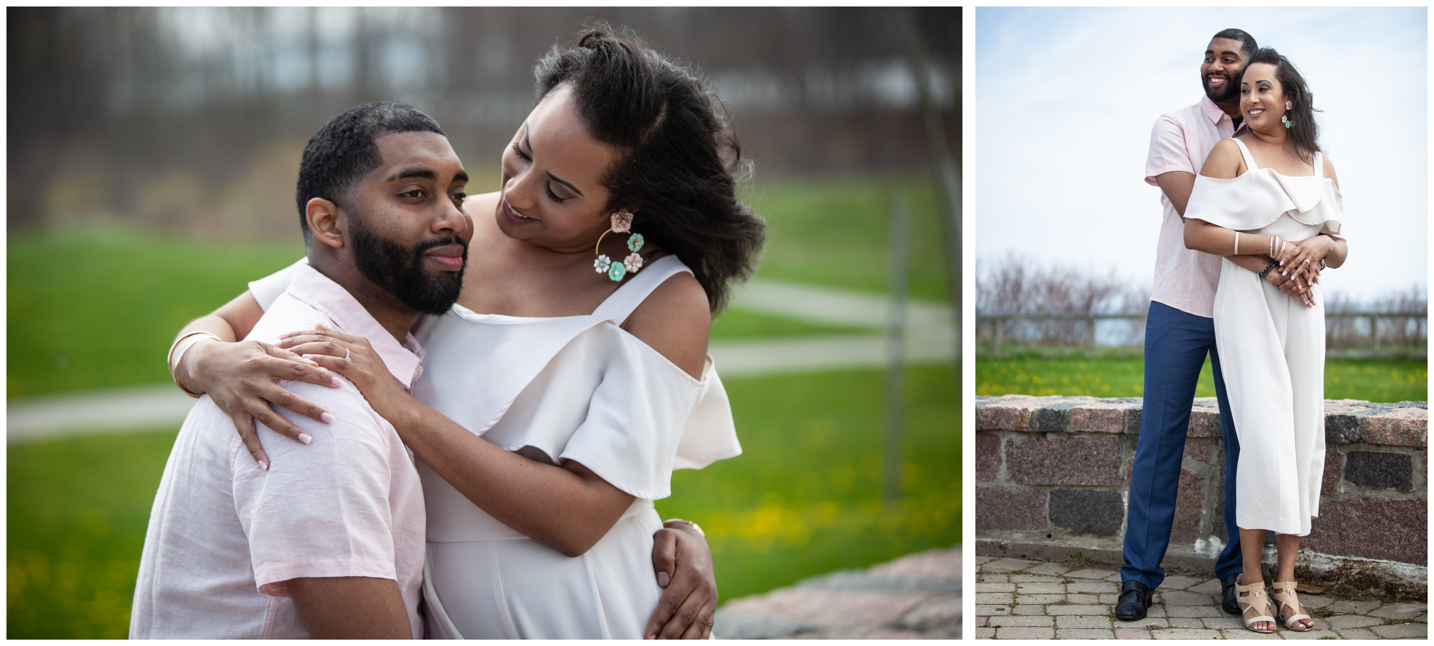 Engaged couple on the waterfront at Lakeside Park in Ajax