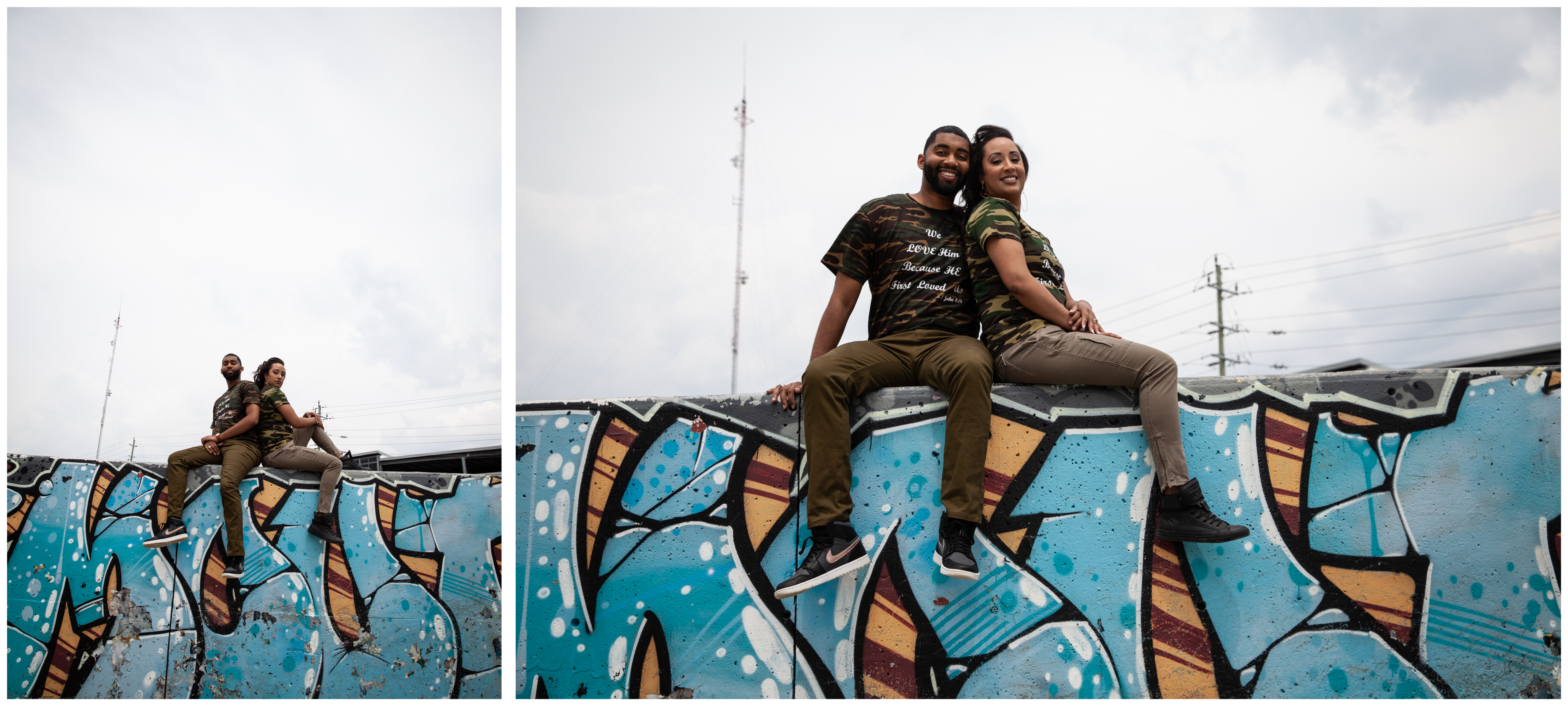 Engagement session at a graffiti wall in Whitby
