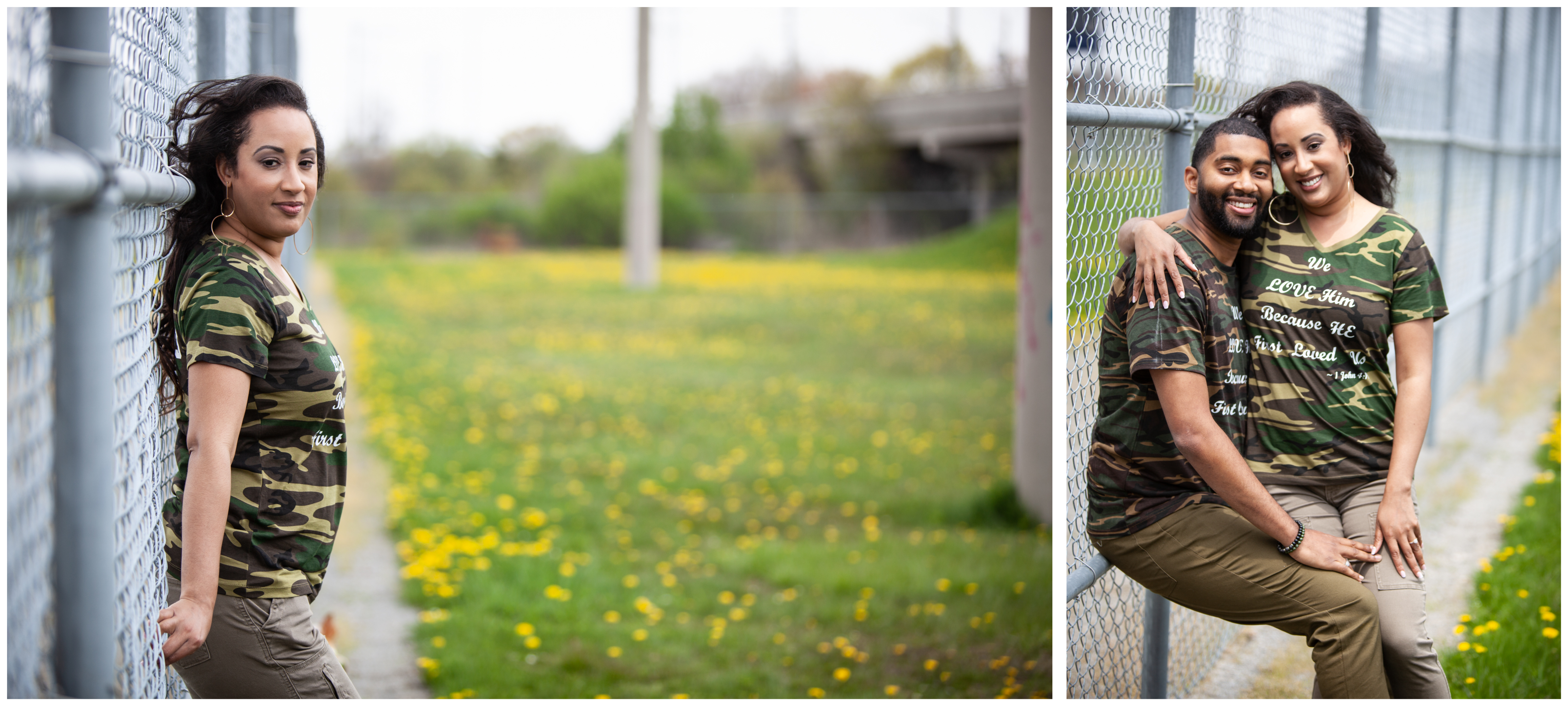 Couple at the baseball field in Whitby during an engagement session